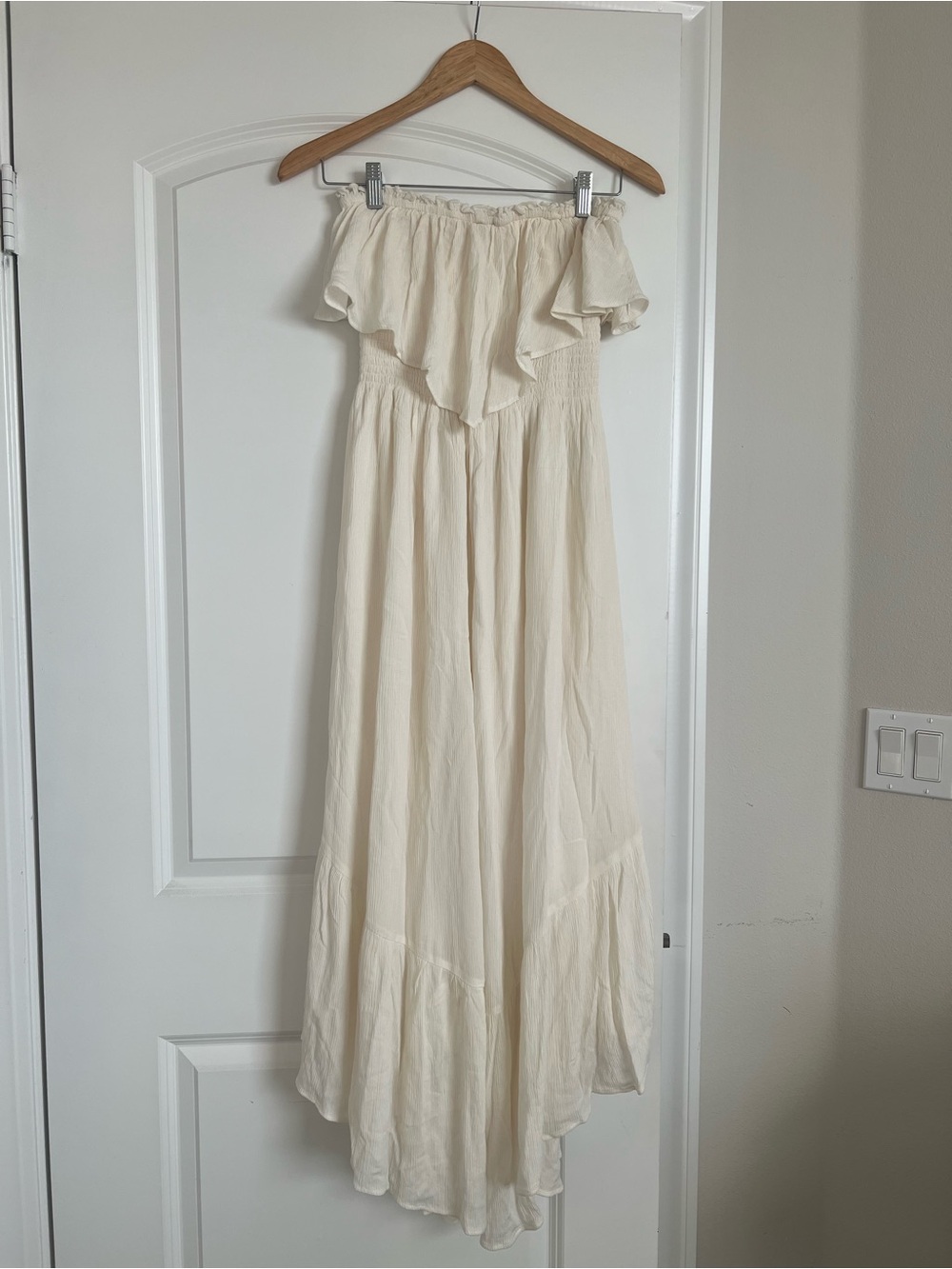 Kimchi Blue UO Ivory Cream Tube Ruffle Maxi Jumpsuit